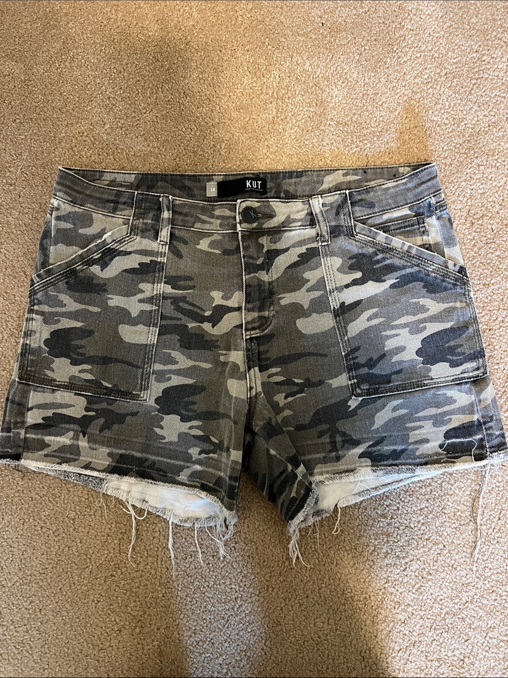 Kut from the Kloth Gray Camo Utility Denim Shorts